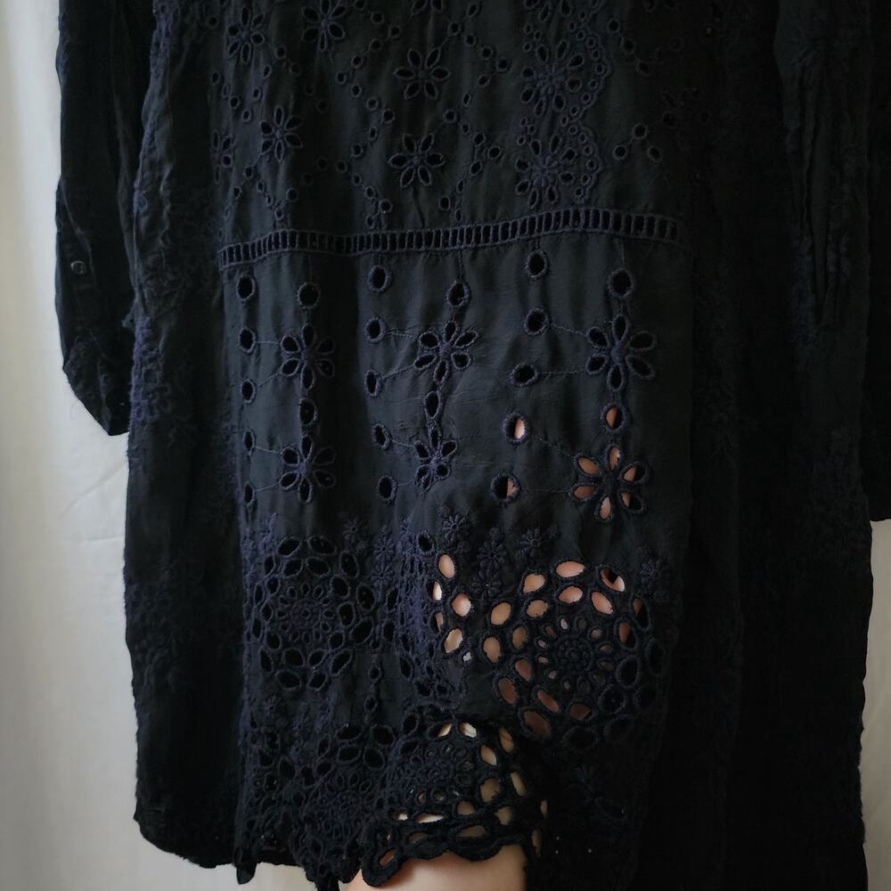 Johnny Was Embroidered Floral Eyelet Patchwork Dress black goth M tunic coastal - Picture 6 of 12